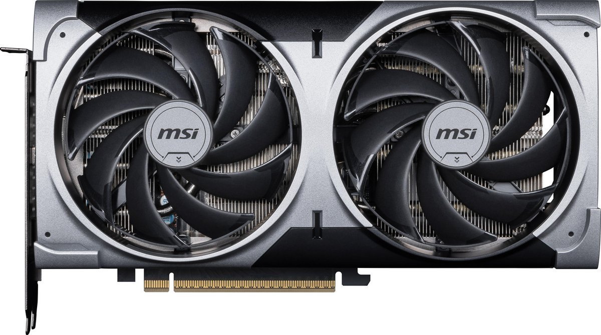 MSI GeForce RTX 5070 12G VENTUS 2X OC graphics card, front view of the dual-fan silver and black cooler