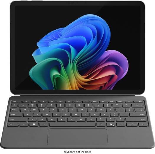 Microsoft Surface Pro 12 in Platinum with the Surface Pro 12-inch Keyboard attached, front view