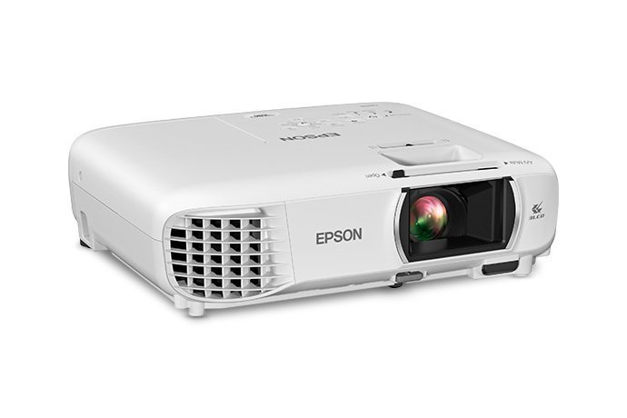 Epson Home Cinema 1080, three-quarter top view showing the top control panel and lens, product photo 2 of 3