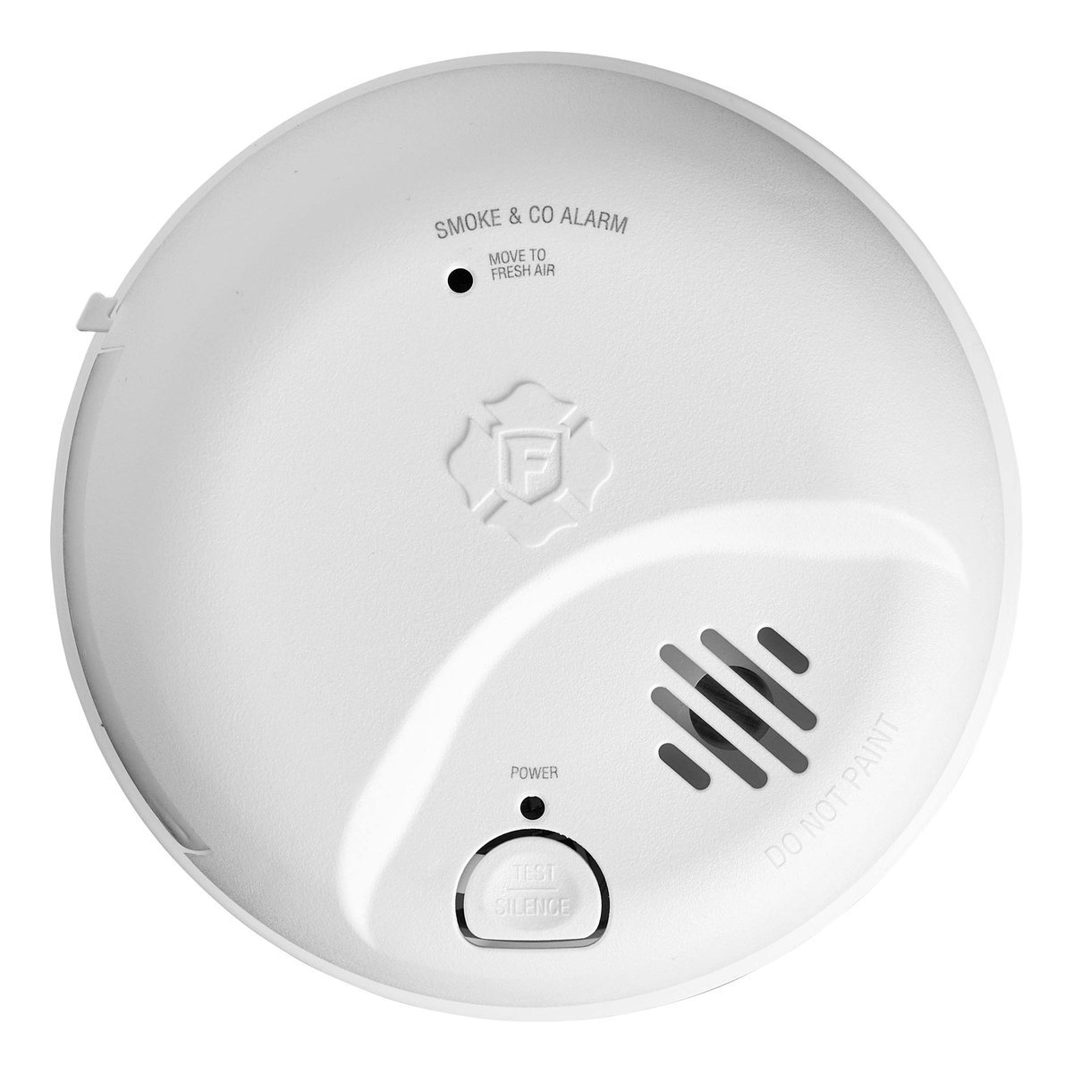 First Alert SMICO100, front view showing the smoke and CO alarm face, power indicator, test and silence button and horn grille, product photo 1 of 3