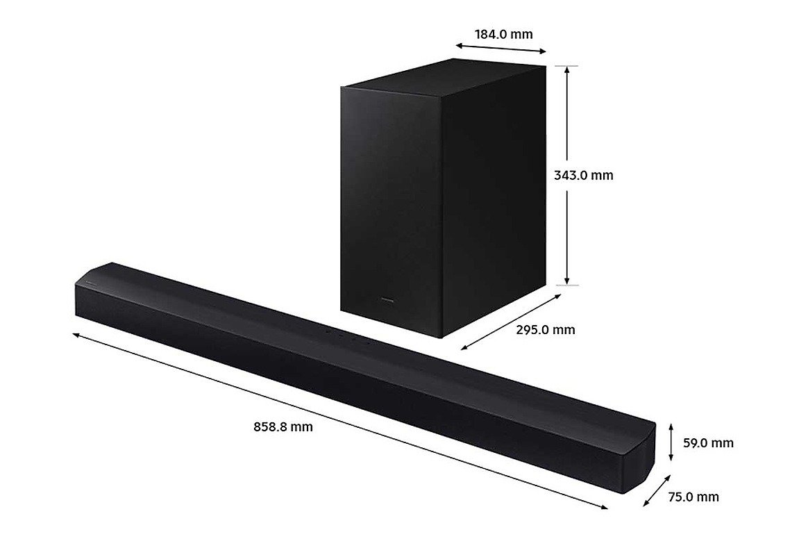 Samsung HW-C450 soundbar and subwoofer with dimensions