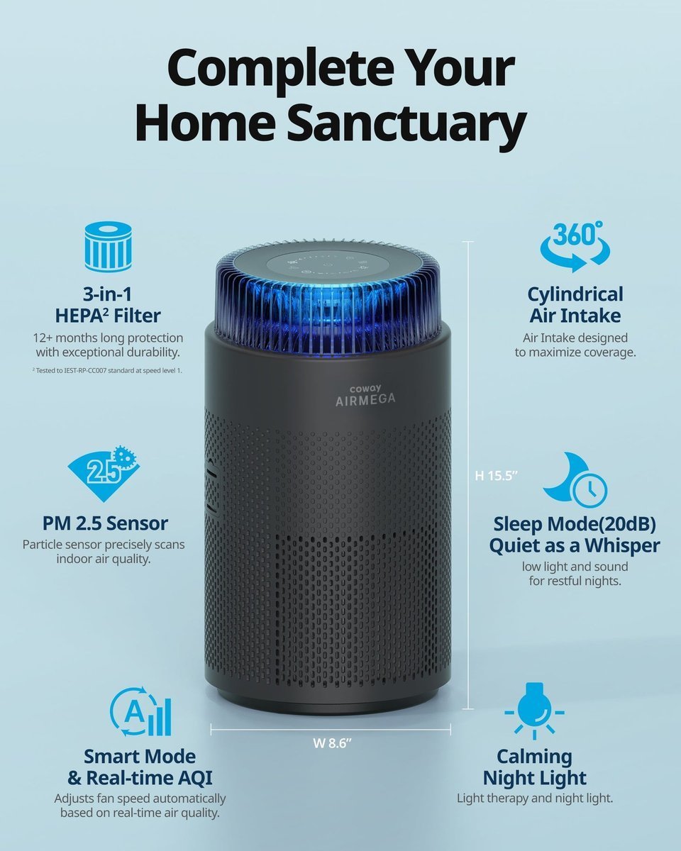 Coway Airmega 100 (Black), product photo 2 of 3