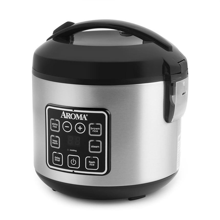 Aroma ARC-914SBD three-quarter view of the stainless and black unit