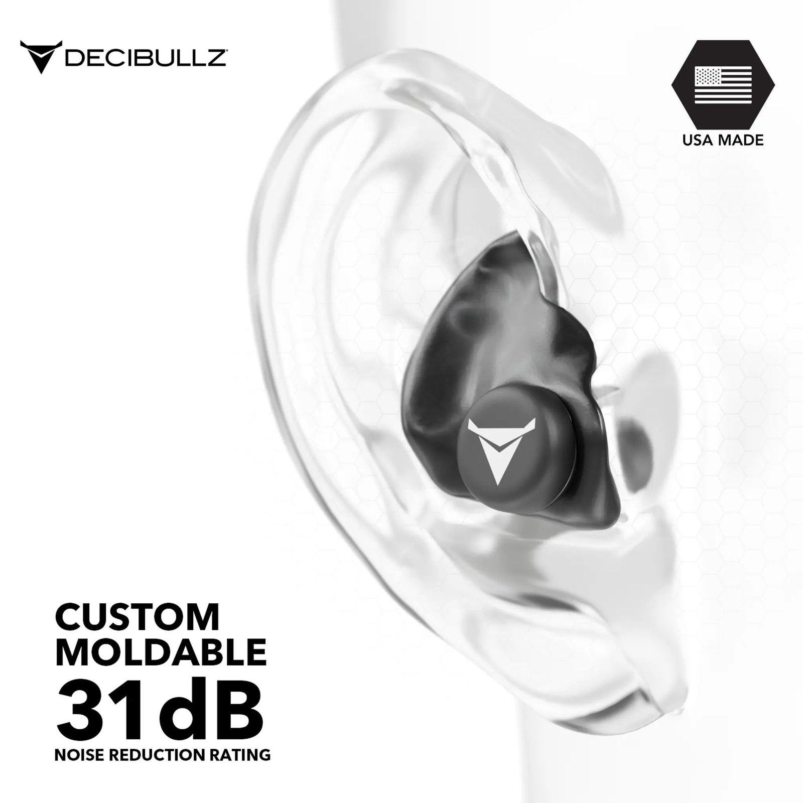 Decibullz Custom Molded Earplugs, Black, product photo 2 of 3