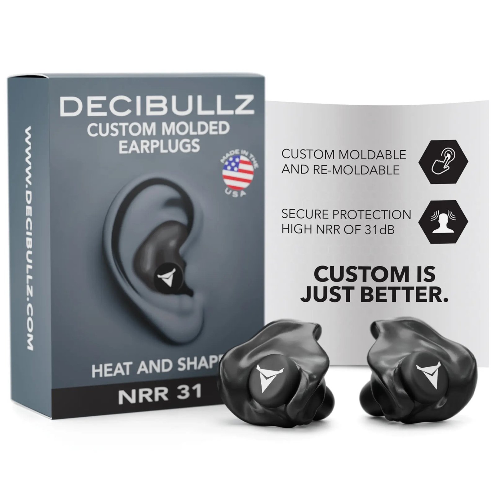 Decibullz Custom Molded Earplugs, Black, product photo 1 of 3